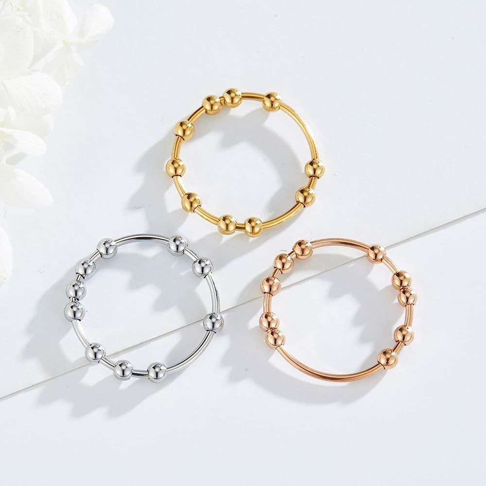 3pcs/lot Fidget Ring Anxiety Rings for Women, Anti Anxiety Rings Worry Rings Beads Fidget Spinner Ri | Amazon (US)