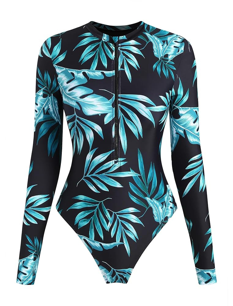 ZAFUL Women's Long Sleeve Rash Guard Swimsuit One Piece Zipper Surfing Bathing Suit | Amazon (US)