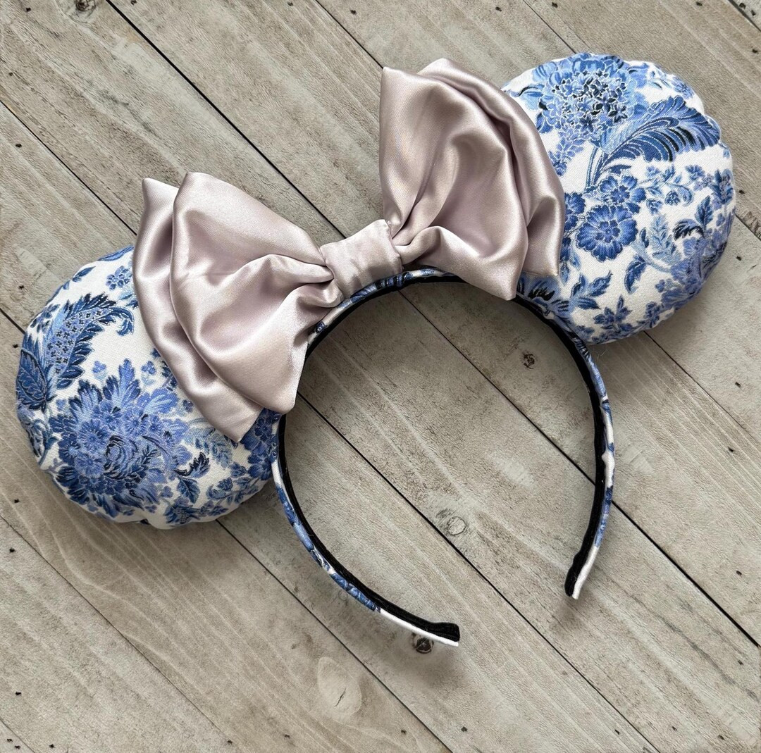 Blue Silver Floral Mouse Ears Flower and Garden Ears Cottage Core Flower Inspired Ears Theme Park... | Etsy (US)