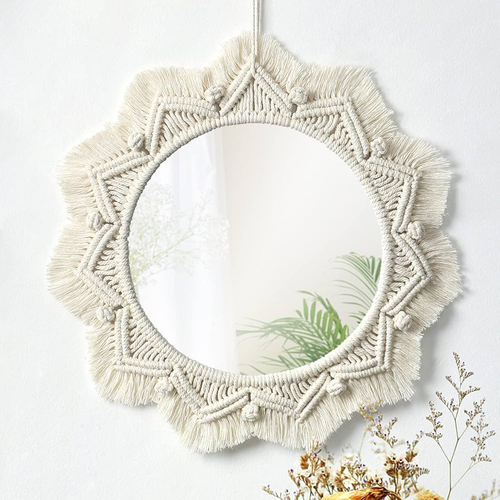 Dremisland Wall Mirror-15 Inch Round Mirror with Macrame Fringe, Boho Decorative Hanging Mirror W... | Amazon (CA)