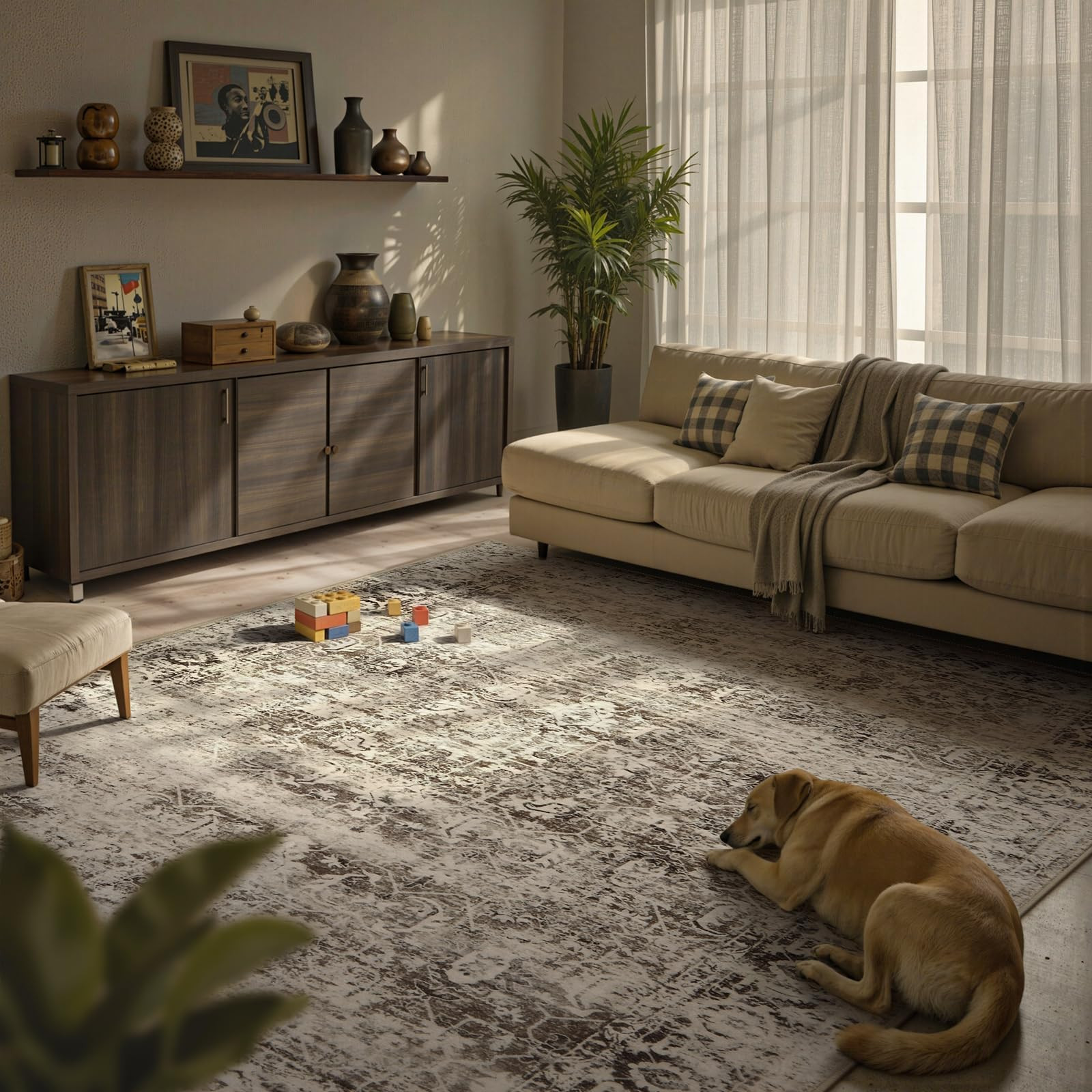 Lahome Alfombra lavable beige para sala de estar, alfombra grande de 8 x 10 pies para sala de est... | Amazon (US)