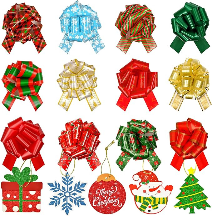 U-Goforst 24PCS Christmas Bows & 24PCS Glitter Gift Tags for Chrismtas Gift Wrapping, Unique Chri... | Amazon (US)