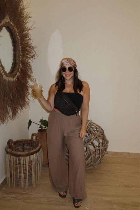 Beachy flowy pants! Size medium for me! Top size m/l bag is @wearemandrn code nina15. 

Beach vacation, spring break look, cool chic beach outfit, swimsuit cover up


#LTKtravel #LTKmidsize #LTKswim