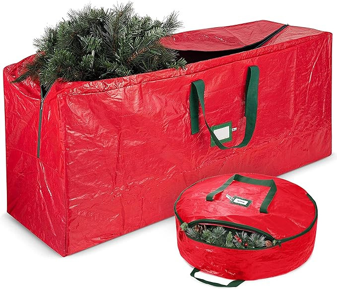 ZOBER Christmas Tree Bag & Wreath Storage Container - Holiday Decor Holders, Woven Fabric Cover, ... | Amazon (US)