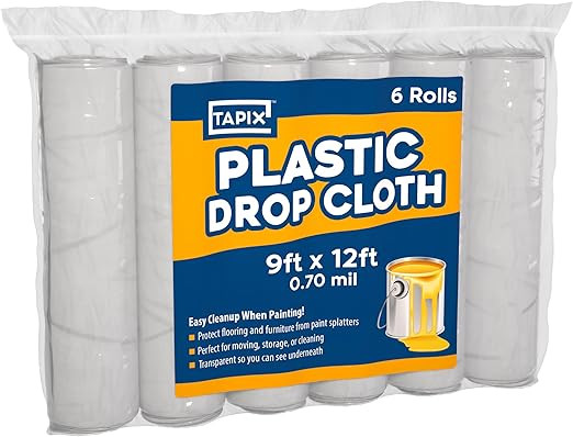 Painters Plastic Drop Cloth 6 Pack, 9x12 Feet, Plastic Tarp Dust Cover, Plastic Covers for Furnit... | Amazon (US)