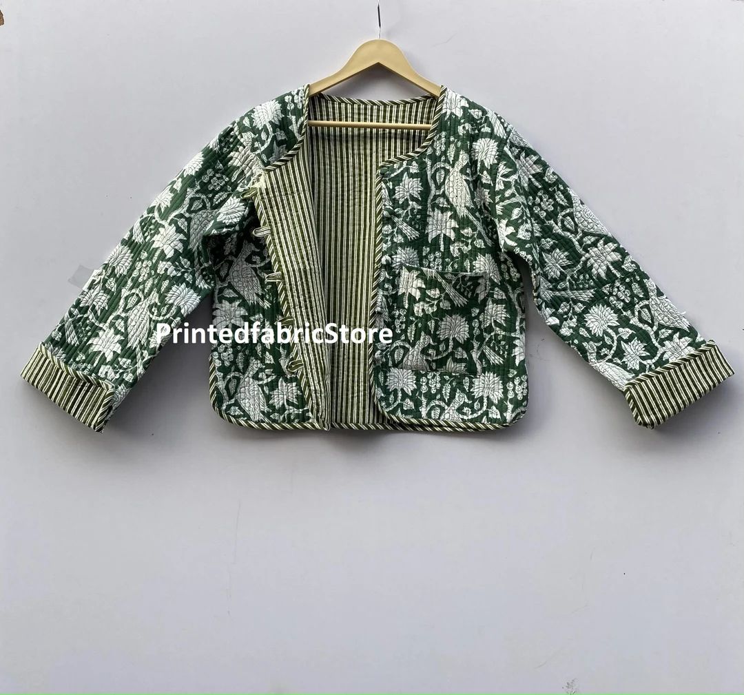 Hand Block Print Fabric Quilted Jacket Short Kimono Women Wear New Style Fashionable Short Jacket... | Etsy (UK)