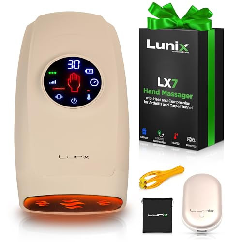 Lunix LX7 Touchscreen Electric Hand Massager with Compression and Heat, Pressure Point Therapy for Arthritis, Pain Relief, and Carpal Tunnel, Shiatsu Massage Machine, with Hand Warmer, Beige | Amazon (US)