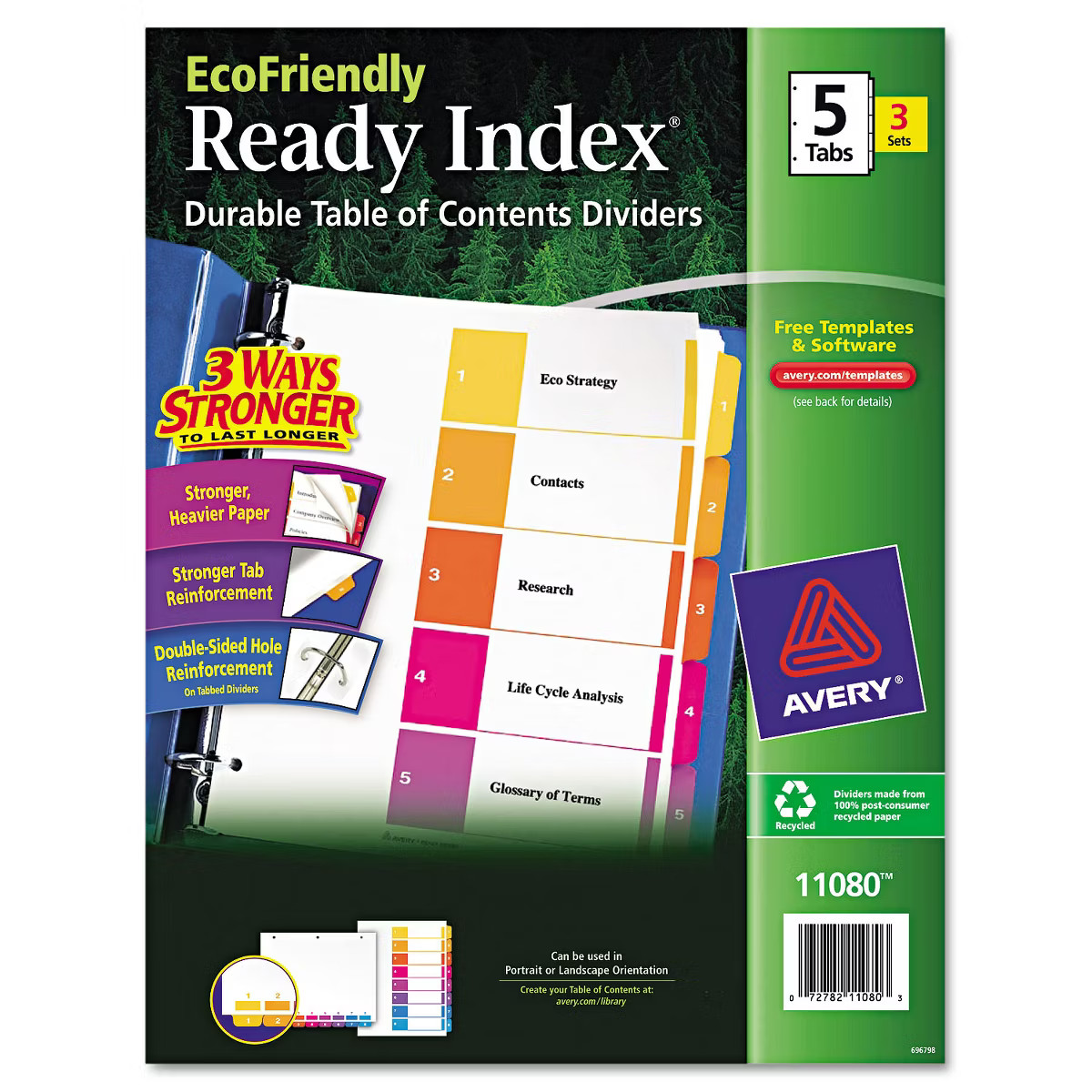 Avery Ready Index Customizable Table of Contents Asst Dividers 5-Tab Ltr 3 Sets 11080 | Target