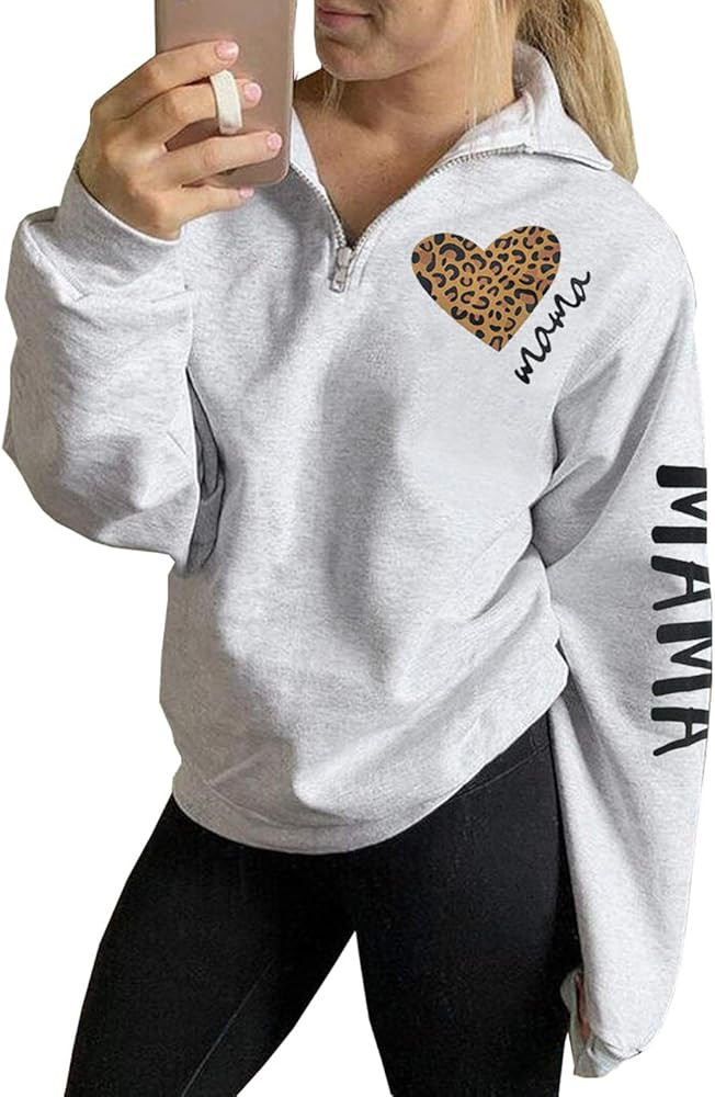 Women Mama Life Zip Up Pullover Sweatshirt Jacket High Collar Quarter 1/4 Zip Coat | Amazon (US)