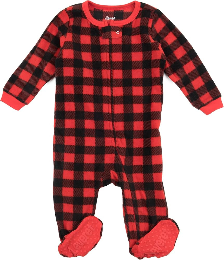 Amazon.com: Leveret Kids Boys Girls Footed Fleece Pajama Plaid Black and Red Size 12-18 Months : ... | Amazon (US)