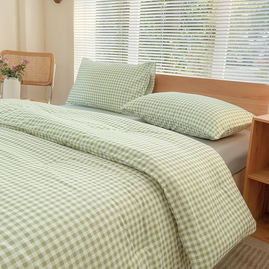 NSNLGSGC Queen Comforter Set, Sage Green Gingham Bedding Comforter Sets, Green Grid Bed Comforter... | Amazon (US)