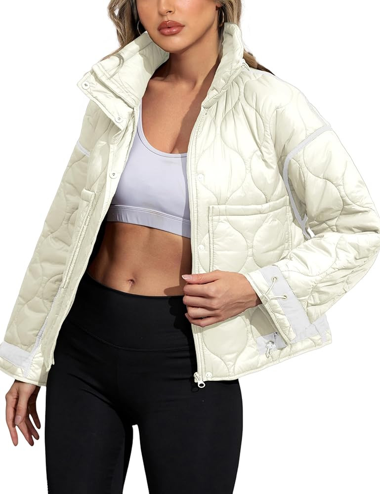 Athlisan Quilted Puffer Jacket for Women Lightweight Zip Up Long Sleeve Short Padded Coat with Po... | Amazon (US)