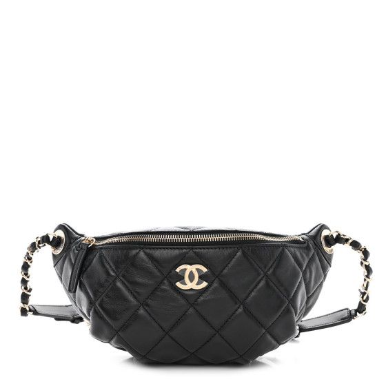 Lambskin Quilted Waist Bag Fanny Pack Black | FASHIONPHILE (US)