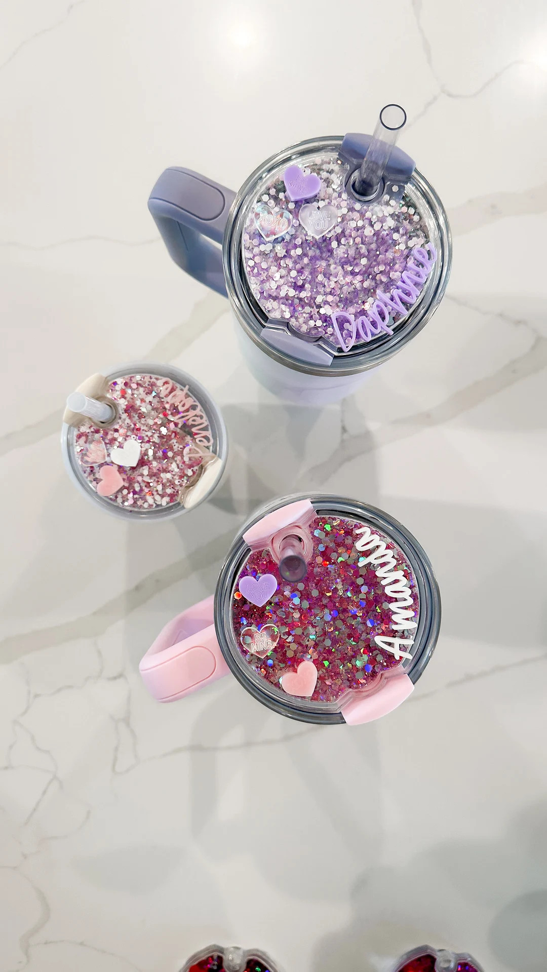 Valentines Day Shaker Glitter Custom Name Stanley Lid Topper Custom Name Plate Red Pink Purple He... | Etsy (US)