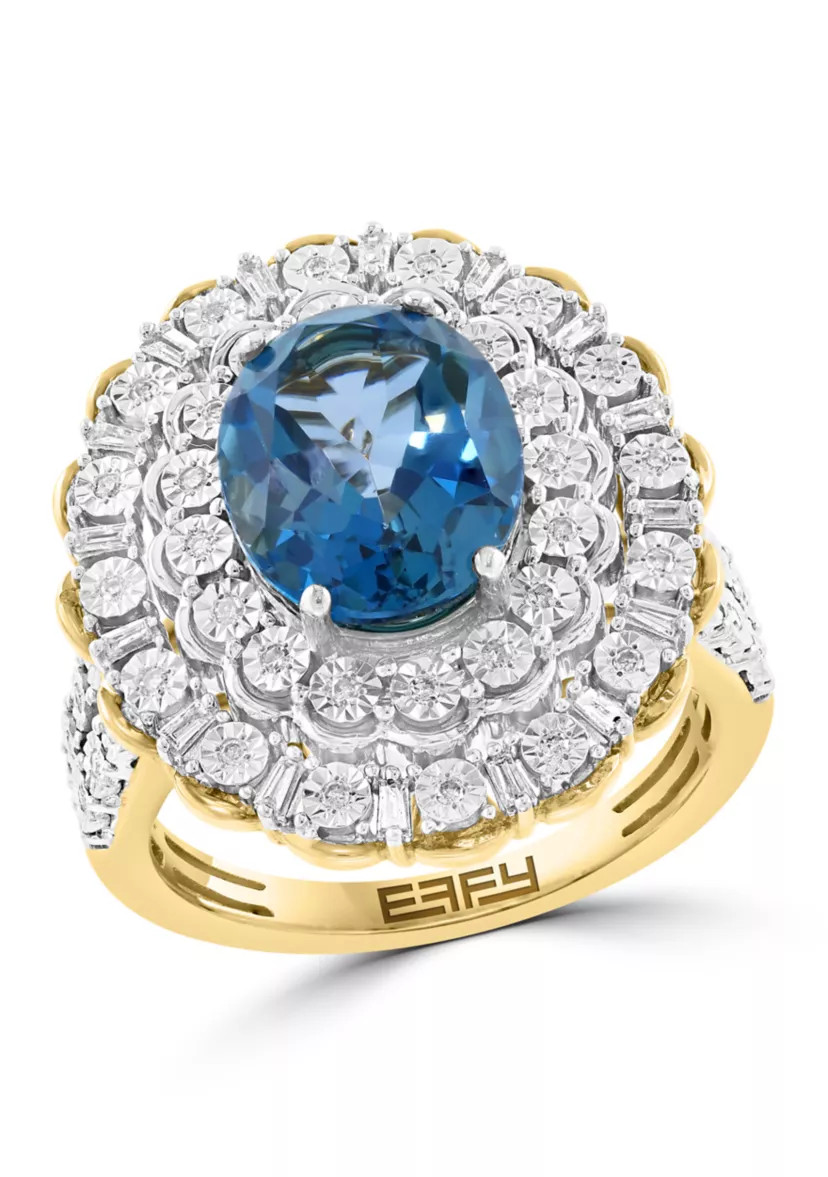 Diamond and London Blue Topaz Ring in 14K Gold Over Silver | Belk
