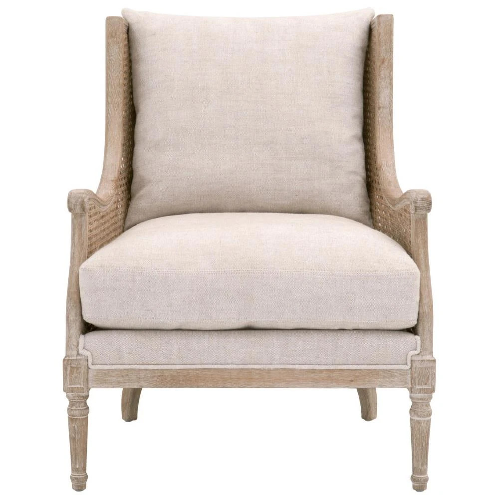 Beau French Country Beige Cushion Grey Birch Wood Wing Occasional Arm Chair | Kathy Kuo Home