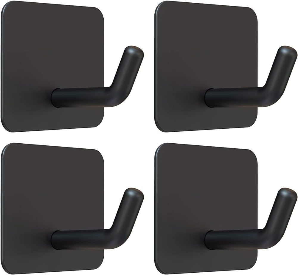 VIS'V Adhesive Hooks, Black Self Adhesive Wall Hooks Heavy Duty Stainless Steel Waterproof Shower... | Amazon (US)