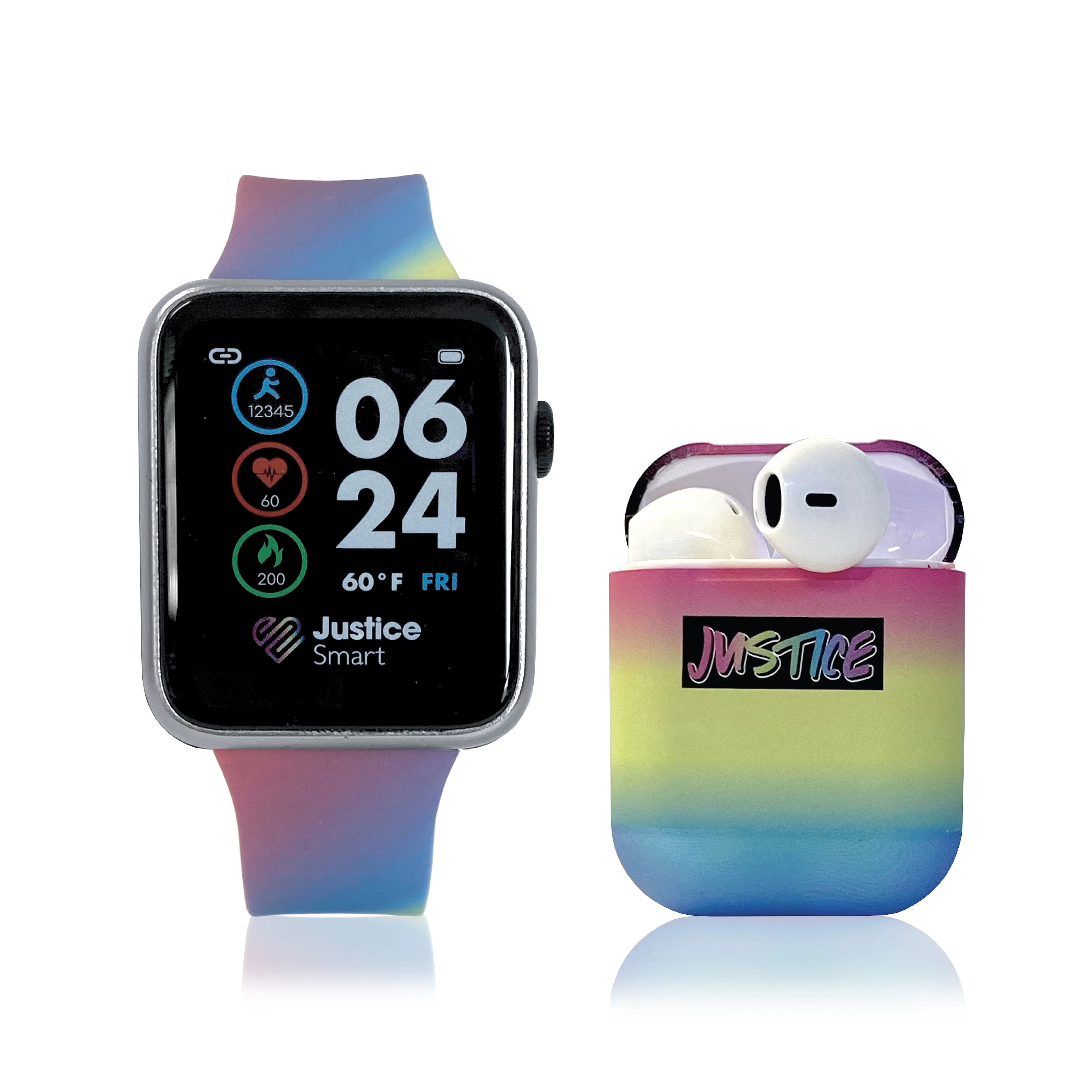 Justice Unisex Children's Smartwatch and Earbud Set with Multi-Color Striped Design in One Size -... | Walmart (US)