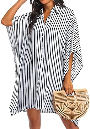 Ekouaer Women's Swimsuit Cover Up 3/4 Sleeve Beachwear Bikini Coverups Button Down Oversized Cove... | Amazon (US)