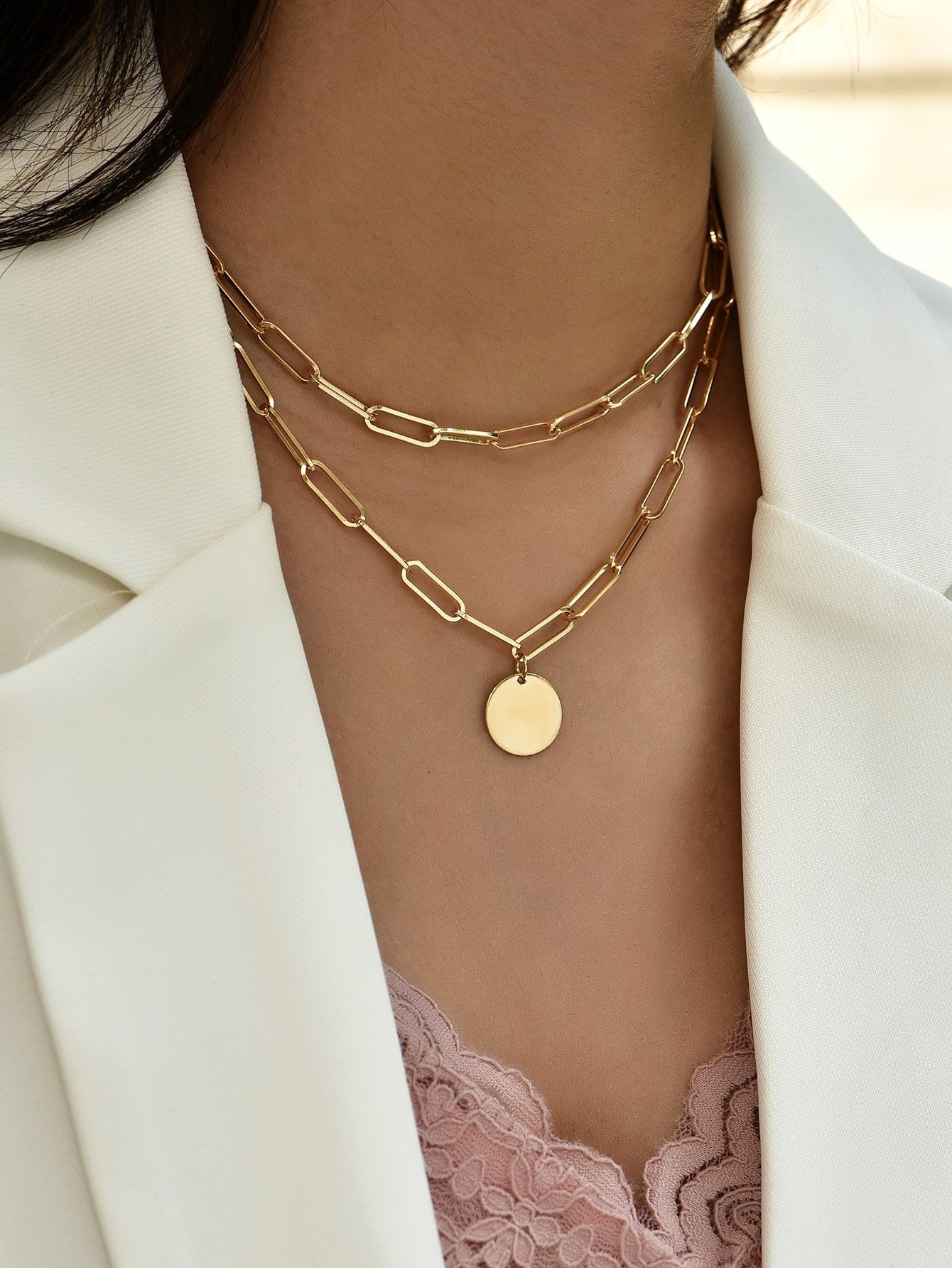 Round Charm Layered Necklace | SHEIN
