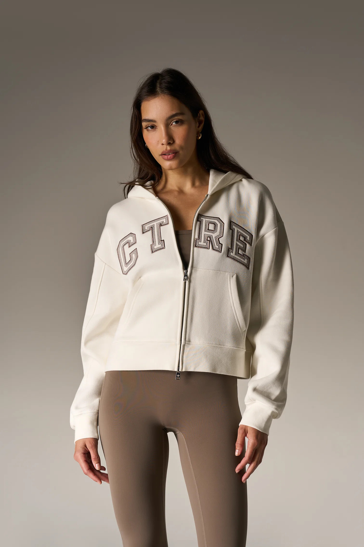 CTRE APPLIQUE ZIP THROUGH HOODIE - OFF WHITE | The Couture Club