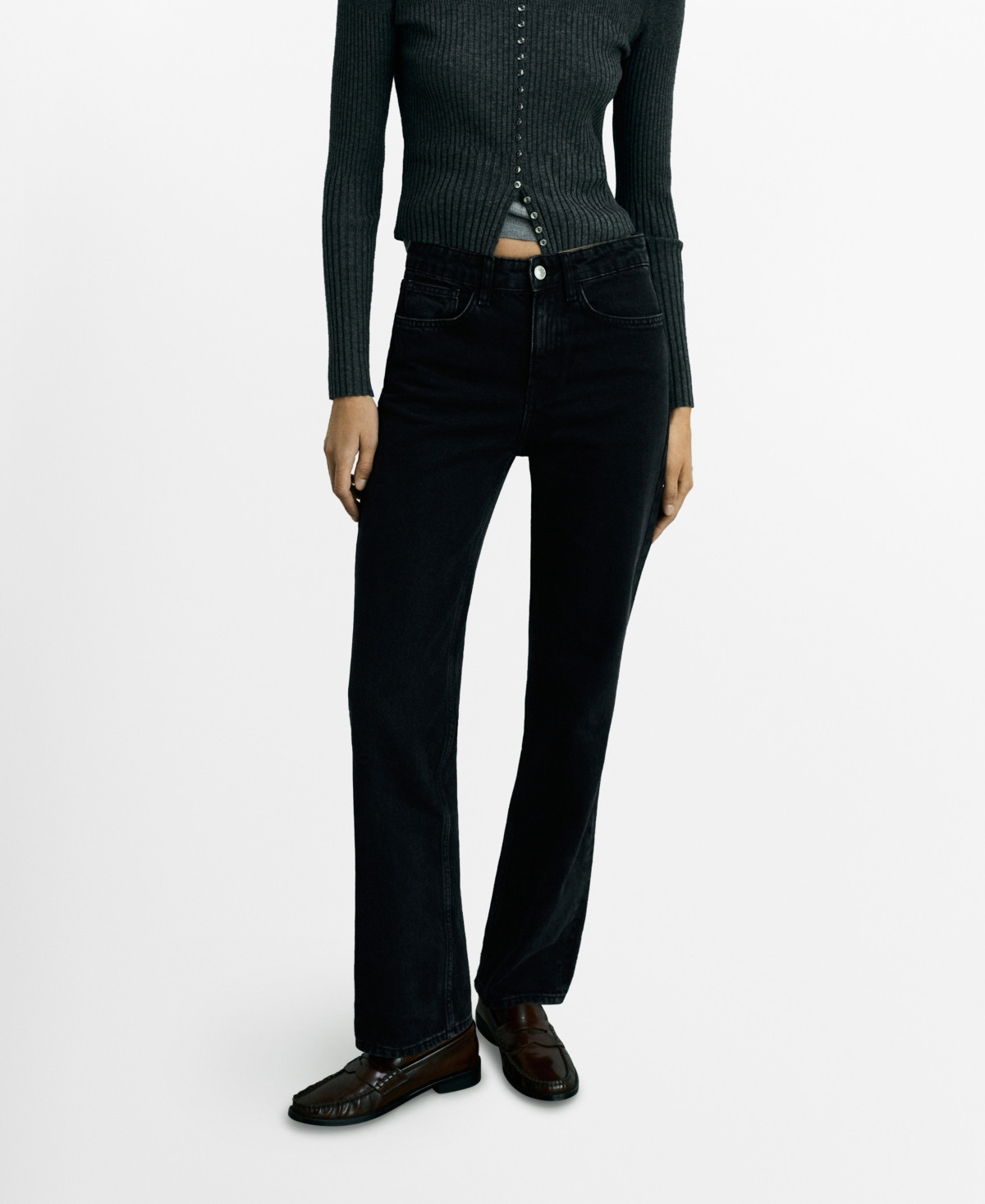 Mango Women's Matilda Medium-Rise Straight-Fit Jeans - Black denim | Macy's