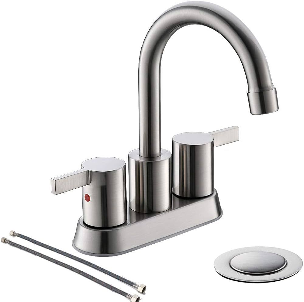 Phiestina Brushed Nickel 4 Inch 2 Handle Centerset Lead-Free Bathroom Sink Faucet, with Copper Po... | Amazon (US)