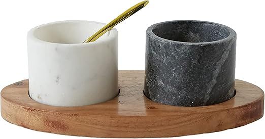 Creative Co-Op 2 Marble Bowls on Mango Wood Base with Salt Spoon | Amazon (US)