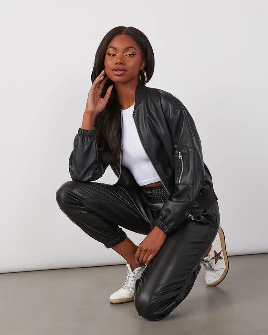 Mariah Coated Faux Leather Bomber Jacket | VICI Collection