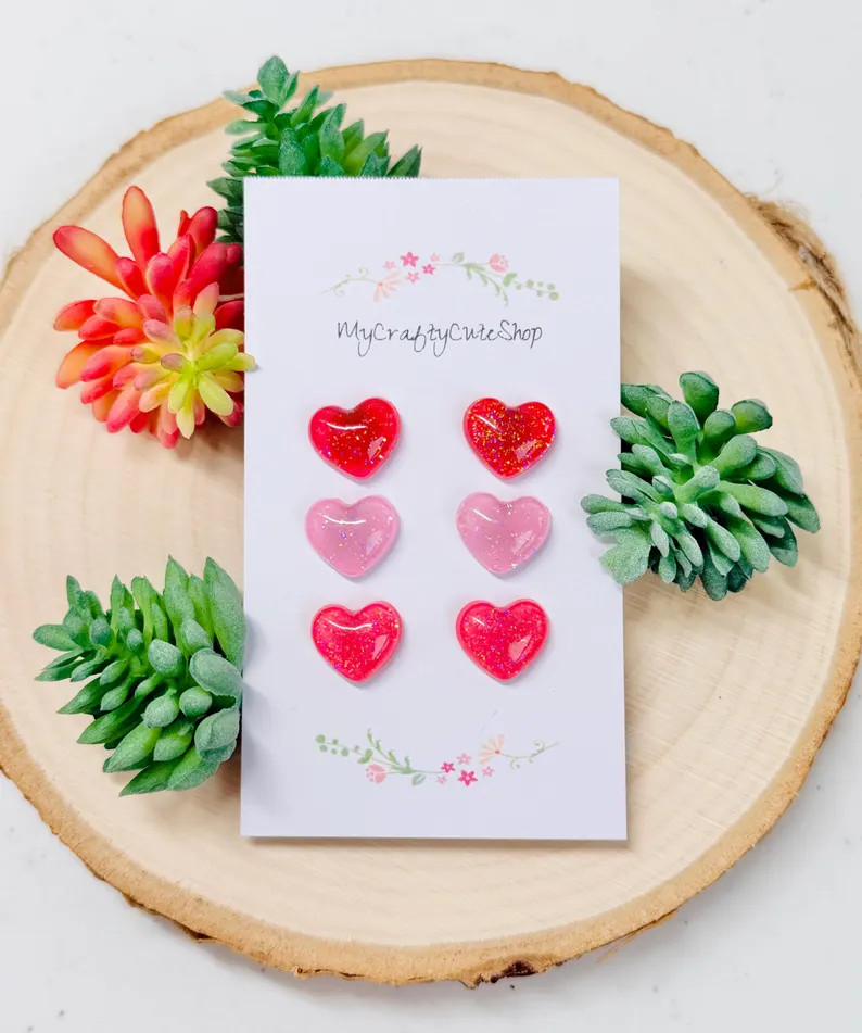 Heart Glitter Stud Earrings | Etsy (US)