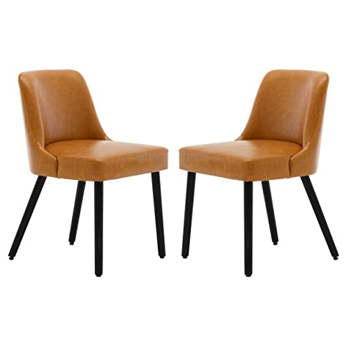 MINCETA Dining Chair,Morden Wood Leg Upholstered Kitchen Chair Set of 2,PU in Brown | Amazon (US)