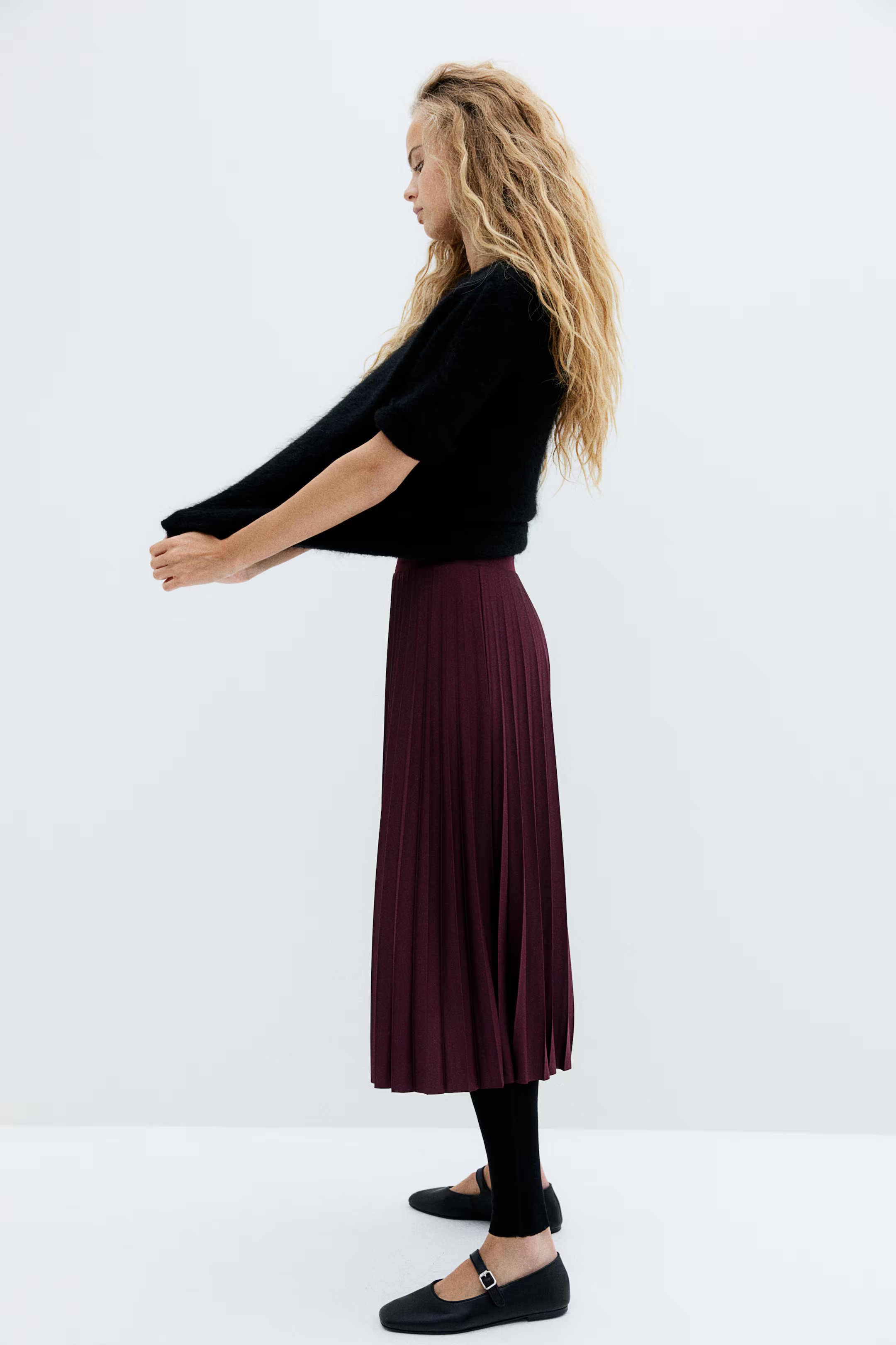 Pleated Skirt - High waist - Knee-length - Burgundy - Ladies | H&M CA | H&M (US + CA)