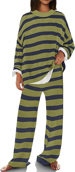 SENSERISE Womens Lounge Sets Oversized Sweater Set Striped Long Sleeve Tops and Pants Pajamas wit... | Amazon (US)