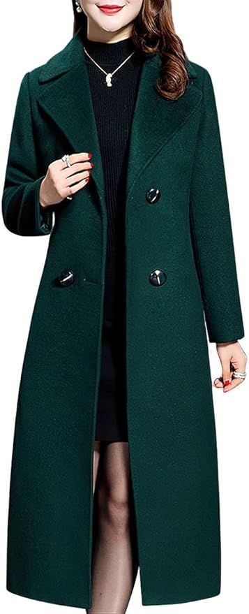 ebossy Women's Elegant Business Wool Coat Double Breasted Winter Long Coat | Amazon (US)