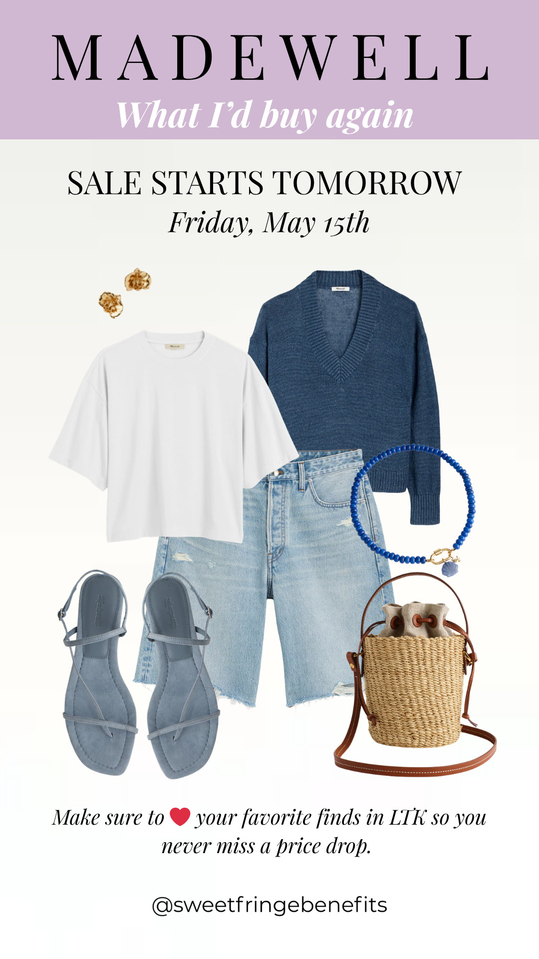 Madewell sale favorites I’d absolutely buy again 🫶🏻

Easy denim shorts, classic white tees, lightweight sweaters, woven bags, and everyday sandals that work all season long. These are the effortless staples I reach for on repeat because they mix, match, and always feel timeless. 

Don’t forget to ❤️ your favorite finds in LTK so you never miss a price drop! 

 #LTKootd #LTKOver40 #LTKSaleAlert