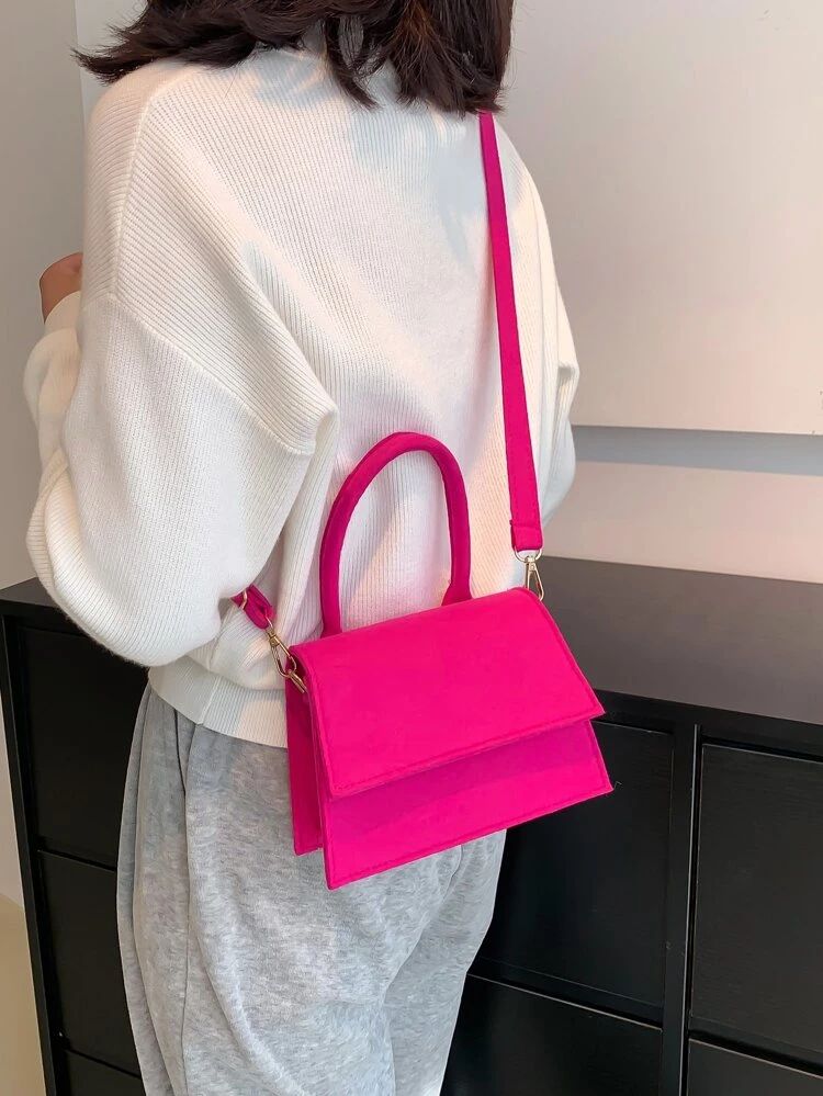 Mini Neon-pink Flap Square Bag | SHEIN