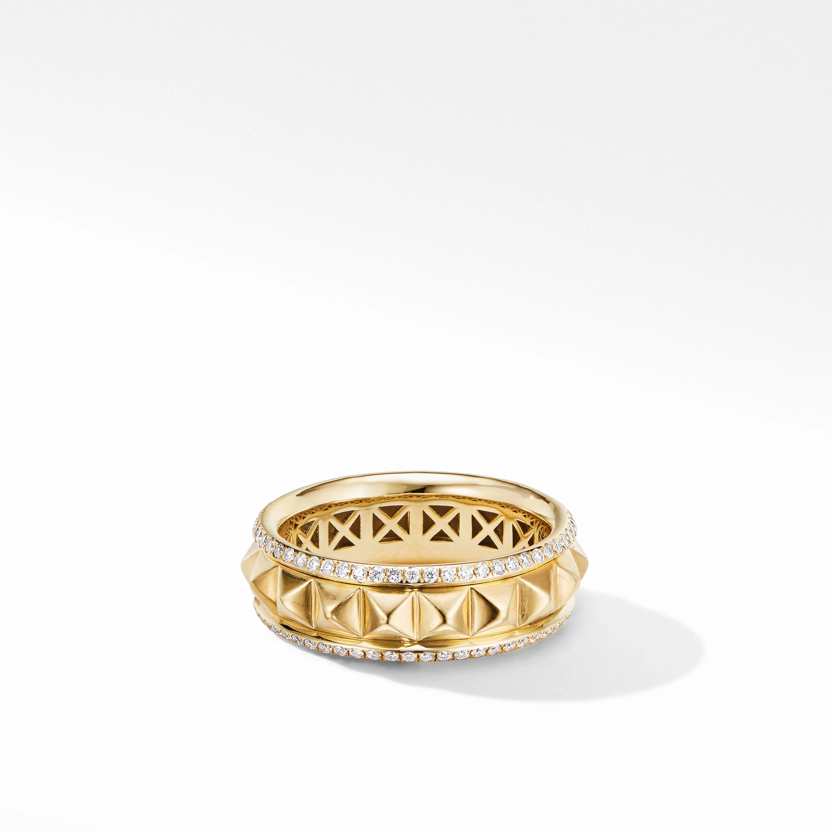 Modern Renaissance Pyramid Band Ring in 18K Yellow Gold with Pavé Diamonds | David Yurman