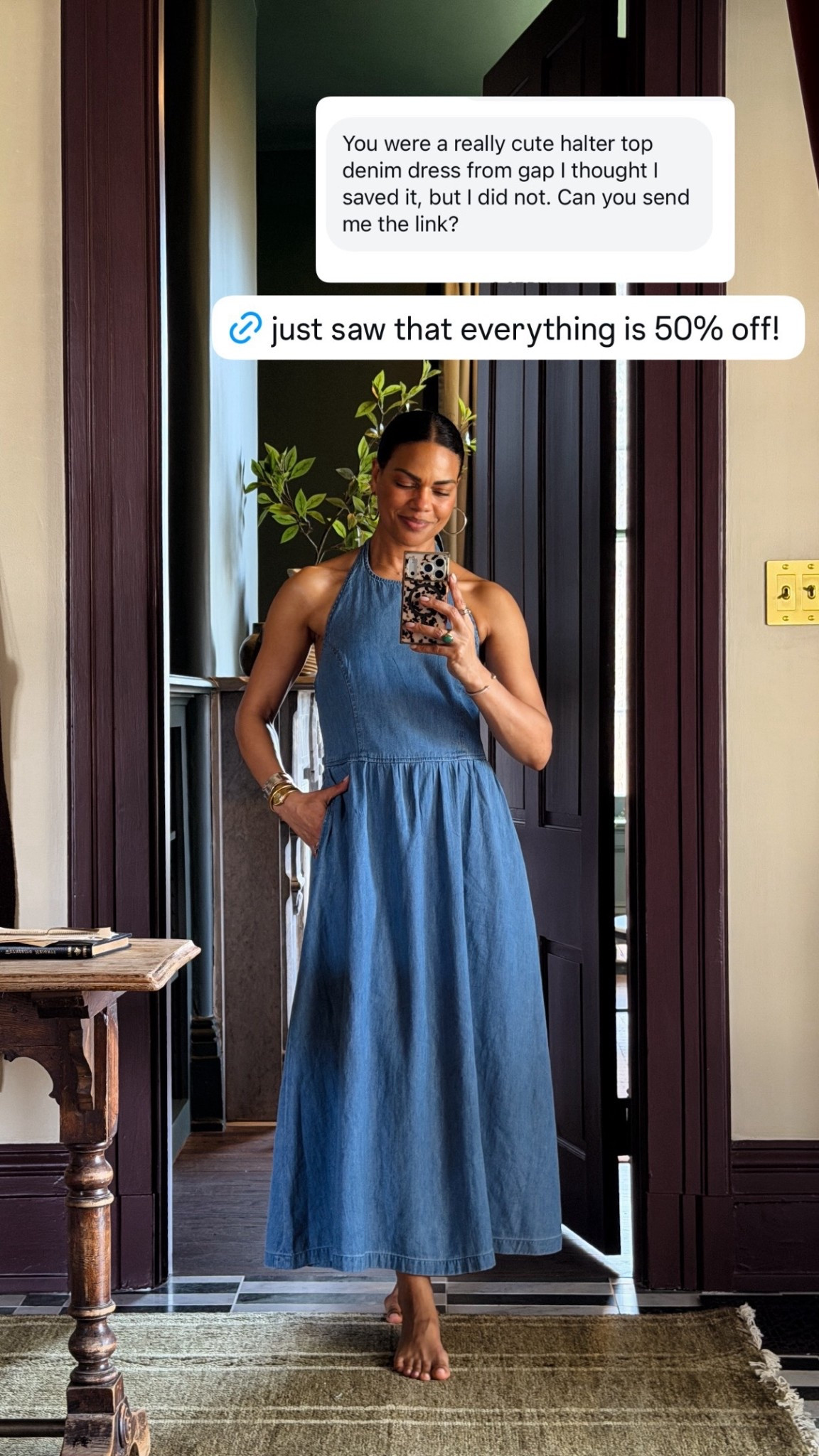 Everything is 50% off at Gap including this denim halter dress! 

#LTKootd #LTKSaleAlert