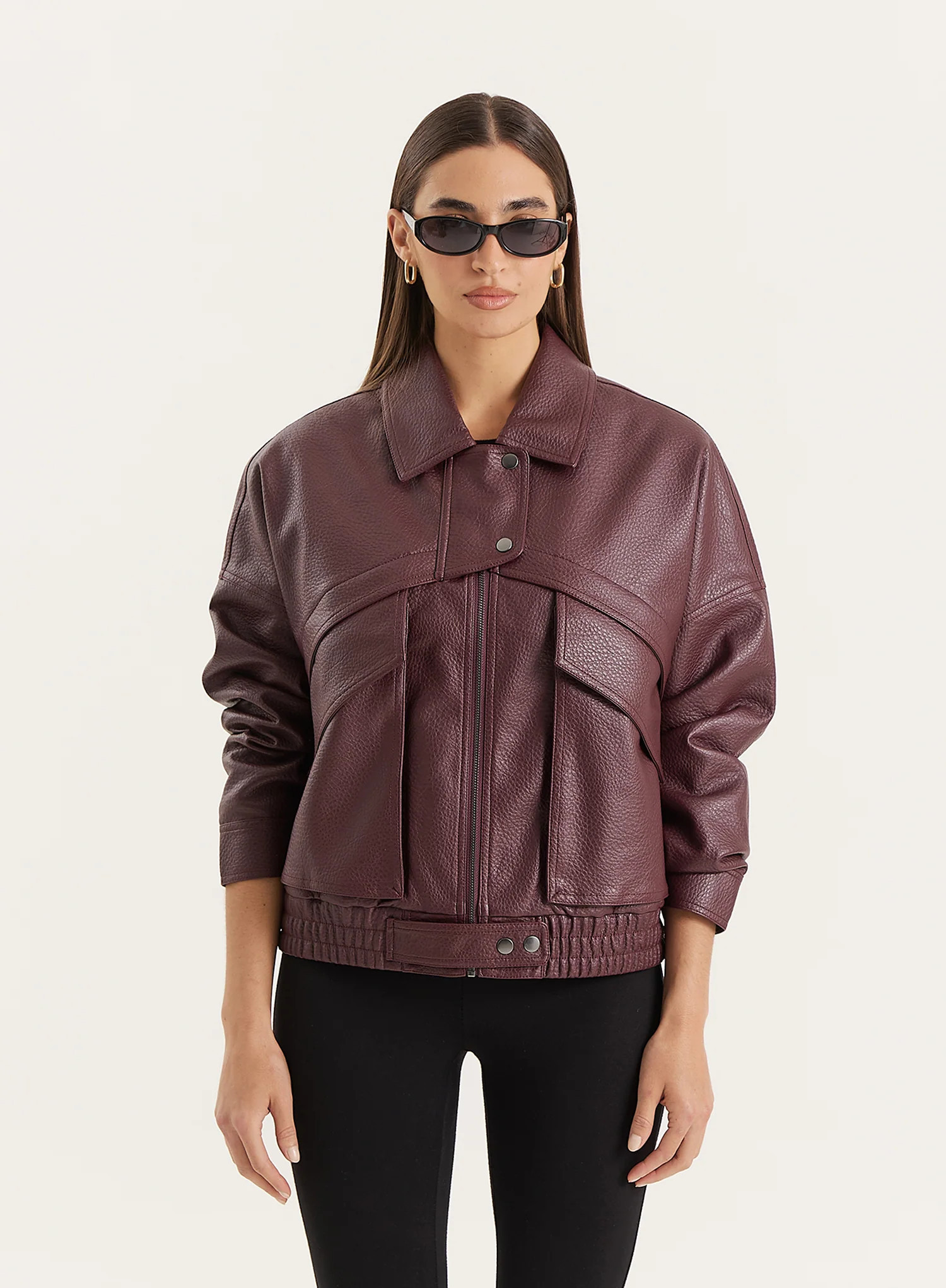 Burgundy Textured Faux Leather Cropped Jacket- Kerry | 4th & Reckless