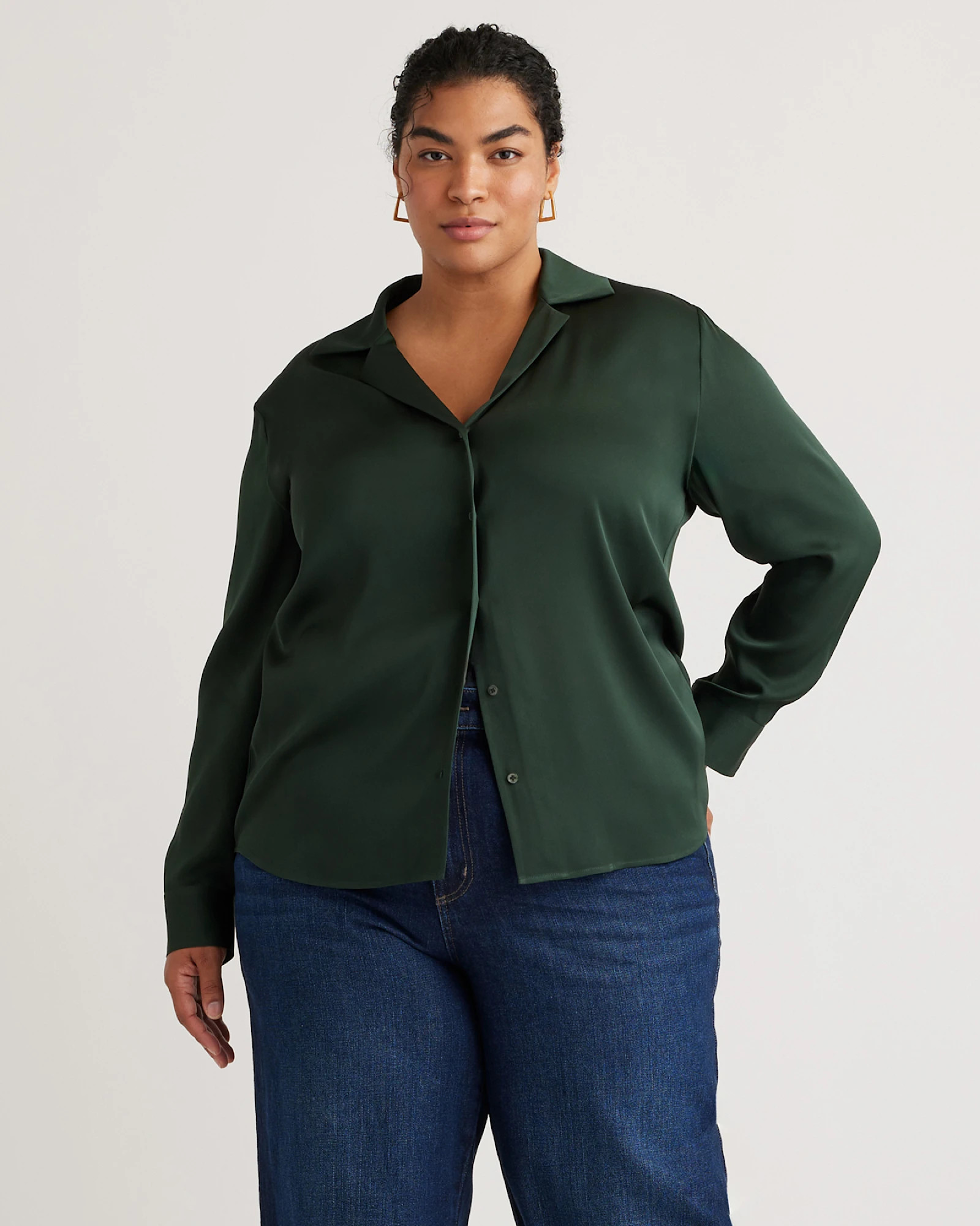 Washable Stretch Silk Notch Collar Blouse | Quince