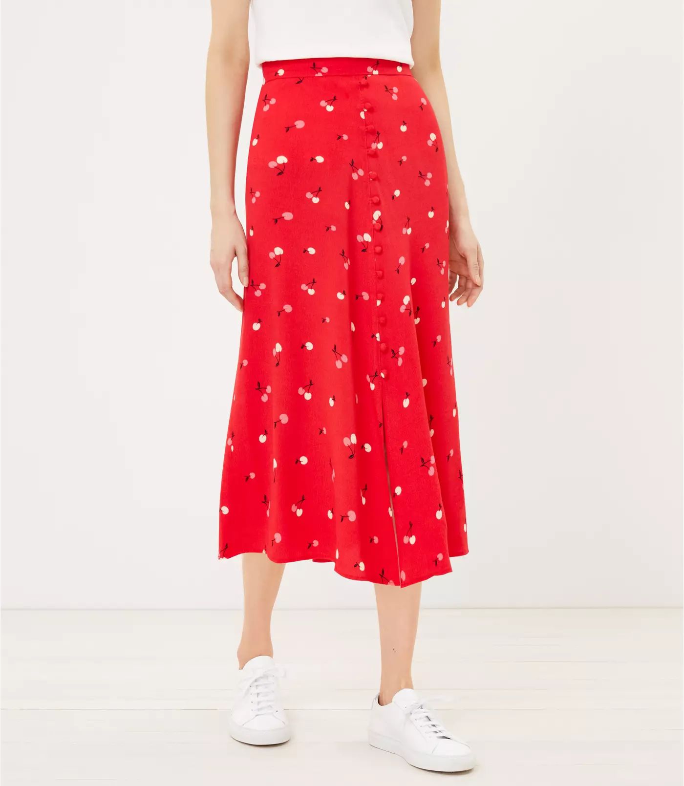 Petite Cherry Button Midi Skirt | LOFT
