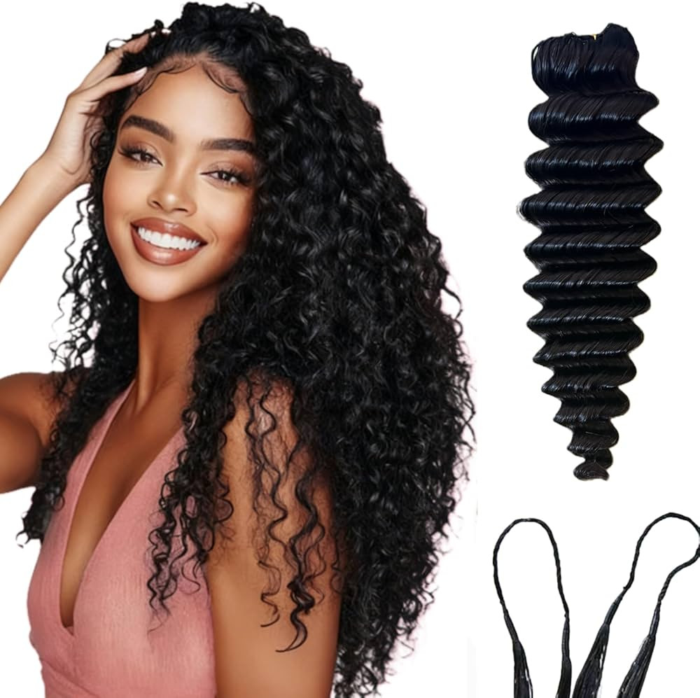 Deep Wave Knotless Pre-Separated Crochet Hair Extensions Human Hair Loose Wave Crochet Hair Natur... | Amazon (US)