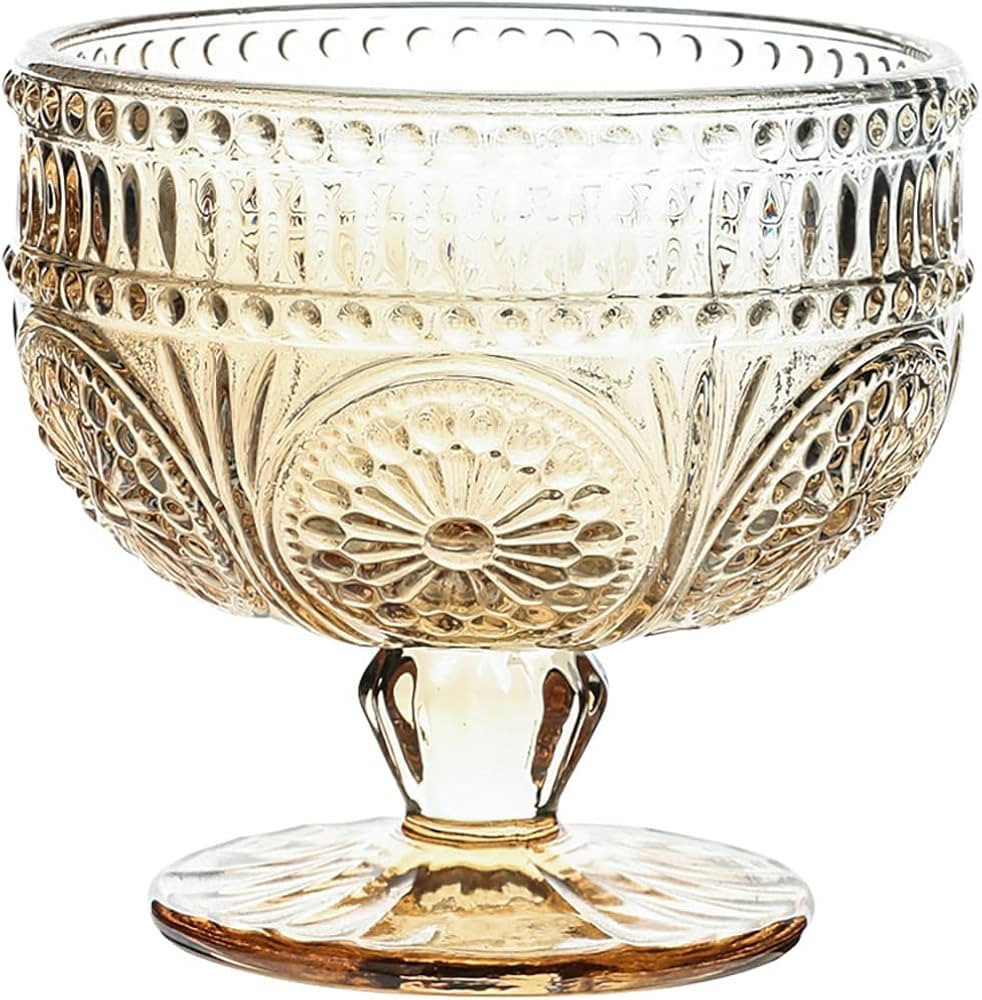 CHOOLD Vintage Sunflower Embossed Glass Footed Dessert Bowl Ice Cream Bowl Trifle Bowl Salad Bowl... | Amazon (US)