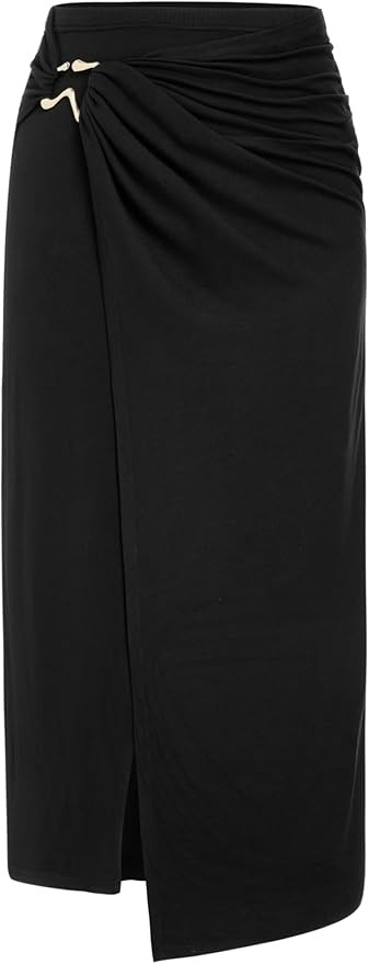 CIDER Maxi Skirts for Women Wrap Mid Waisted Long Bodycon Skirts with Metal Buckle Fitted Trendy ... | Amazon (US)