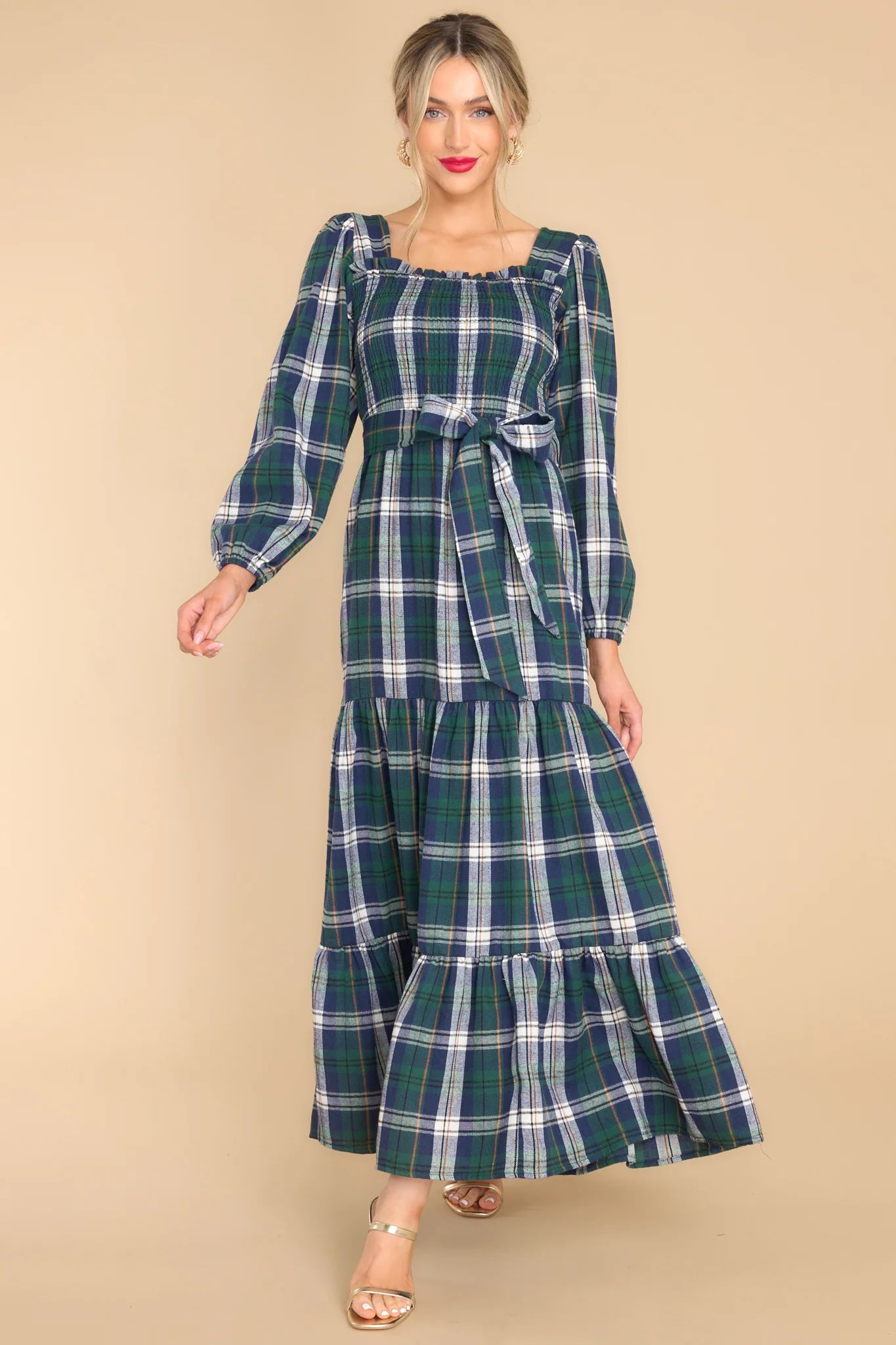 Sweet Sentiments Forest Green Plaid Maxi Dress | Red Dress 