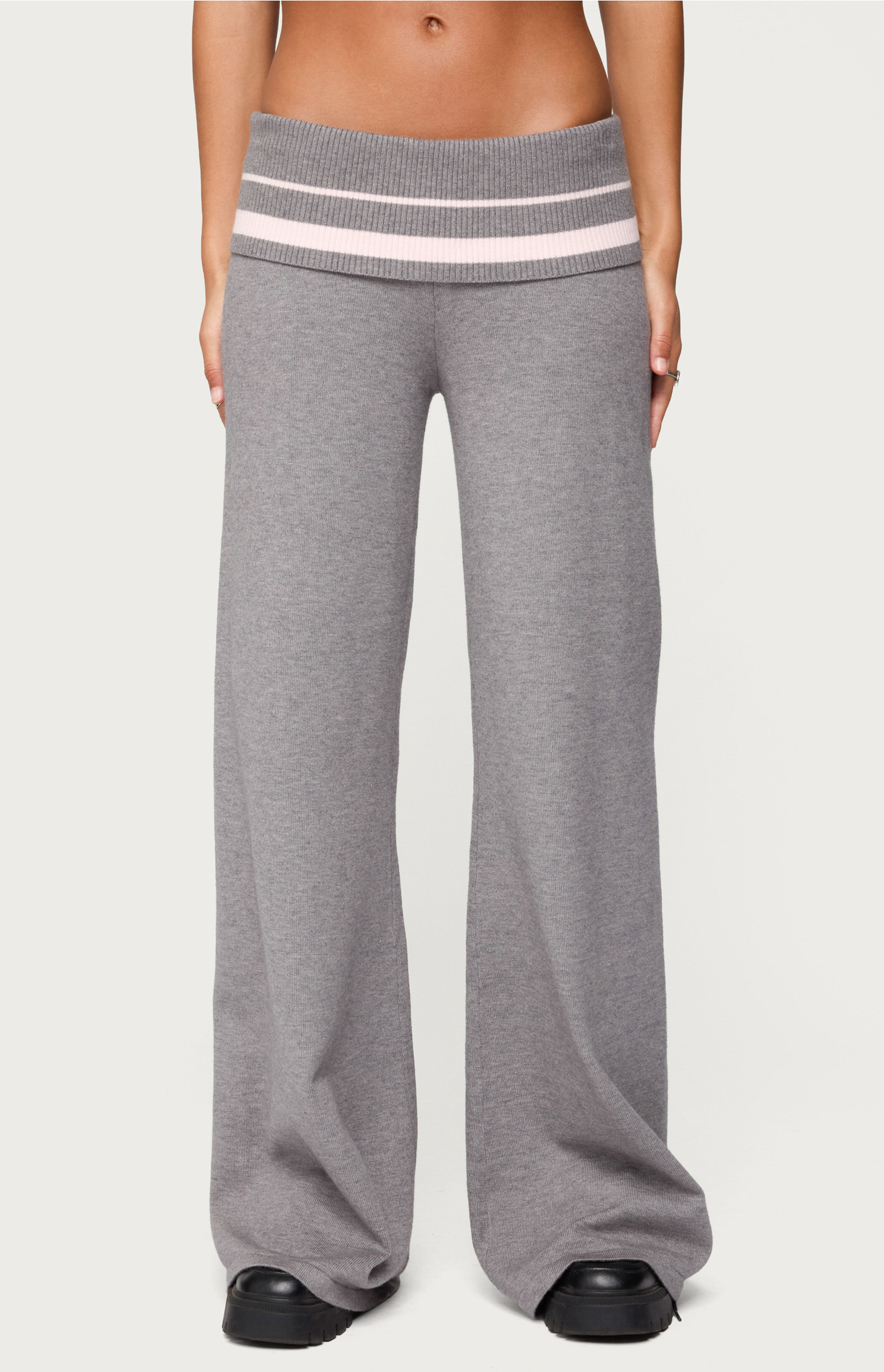 Edikted Kaliya Stripey Fold Over Knit Flared Pants | PacSun