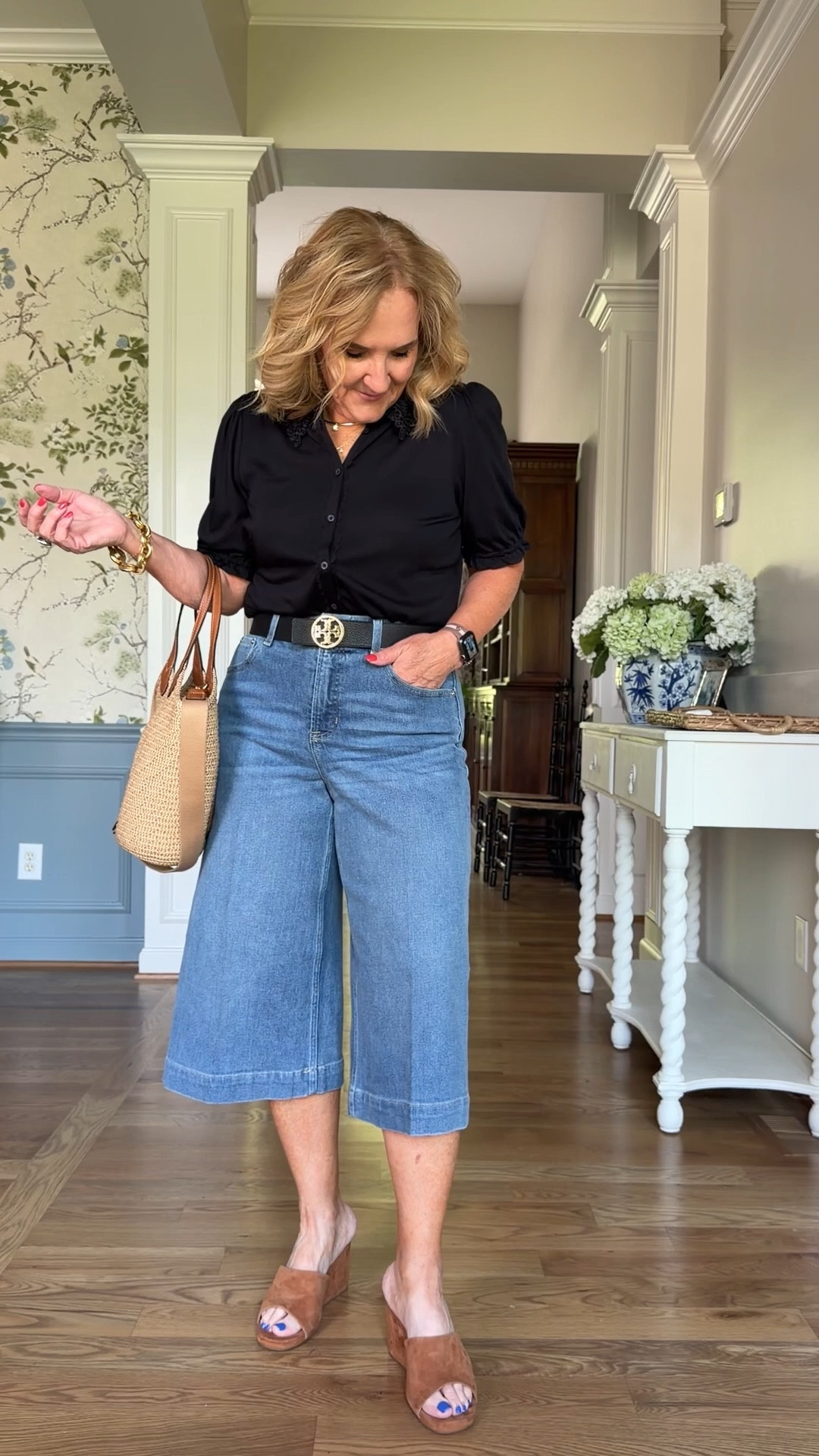 Boden knit blouse with the prettiest details size 10 
Spanx denim culottes size medium petite 
20% off necklaces and earrings code TAKE20
10% off my Eric javits tote code NANETTE


#LTKootd #LTKOver40 #LTKPetite