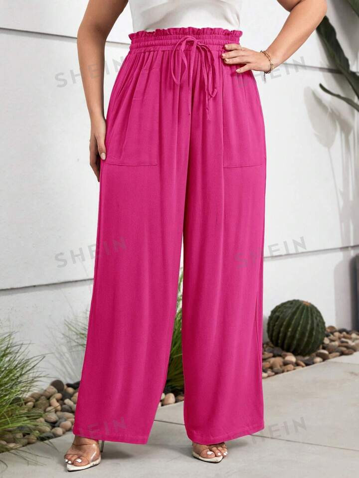 evoluSHEINSHEIN LUNE Plus Paperbag Waist Wide Leg Pants | SHEIN