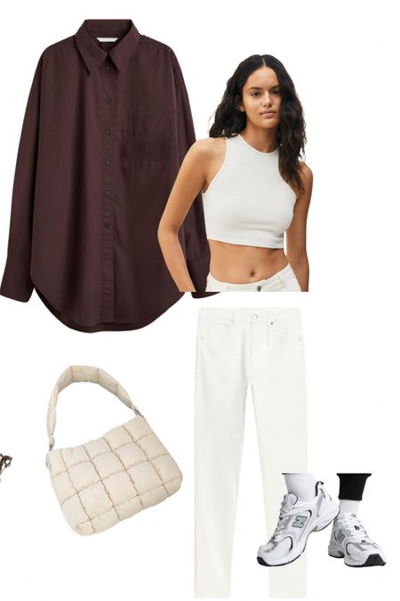 Brown shirt, crop top, cream
Color tank top, casual outfit, quilted puffed bag, slim white jeans, new balance 530, trainers, weekend outfit, night out 

#LTKeurope #LTKstyletip #LTKaustralia