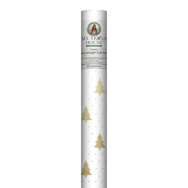 Gold and White Trees Premium Heavyweight Christmas Wrapping Paper, 25 sq ft, by My Texas House | Walmart (US)